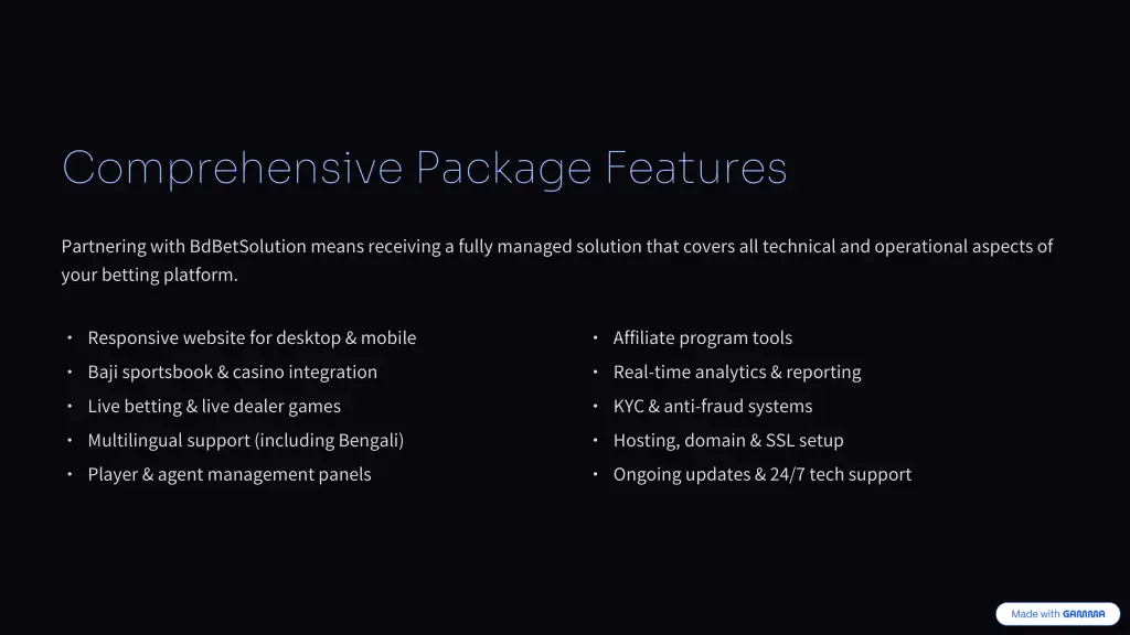 comprehensive package features