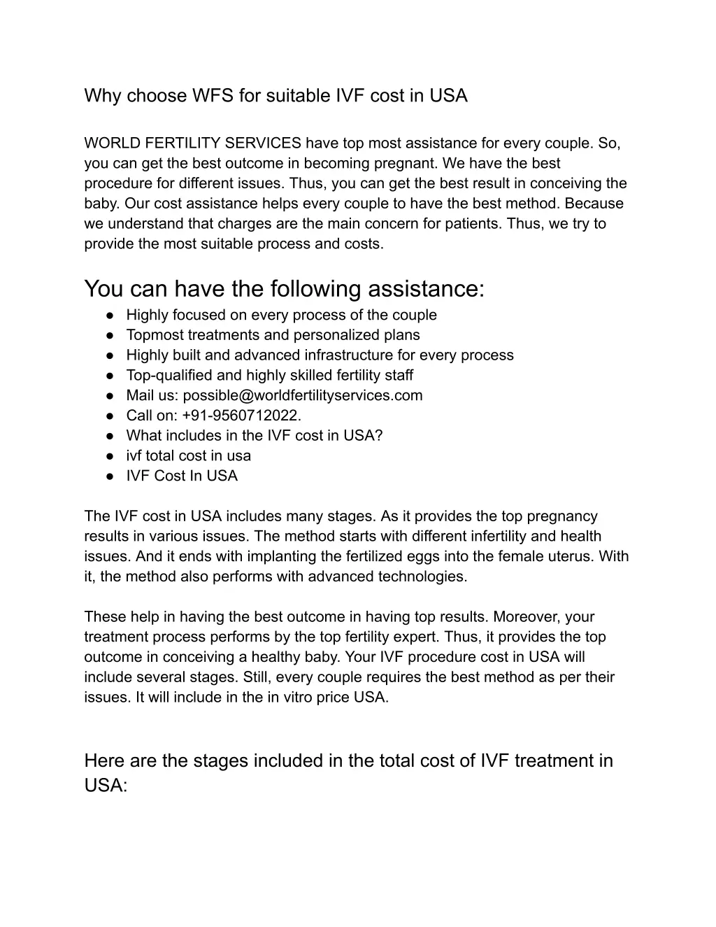 why choose wfs for suitable ivf cost in usa world
