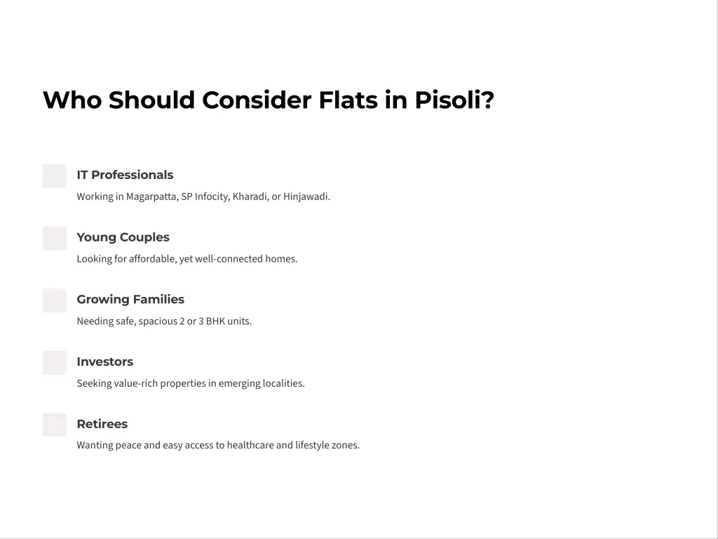 who should consider flats in pisoli