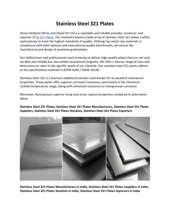 stainless steel 321 plates