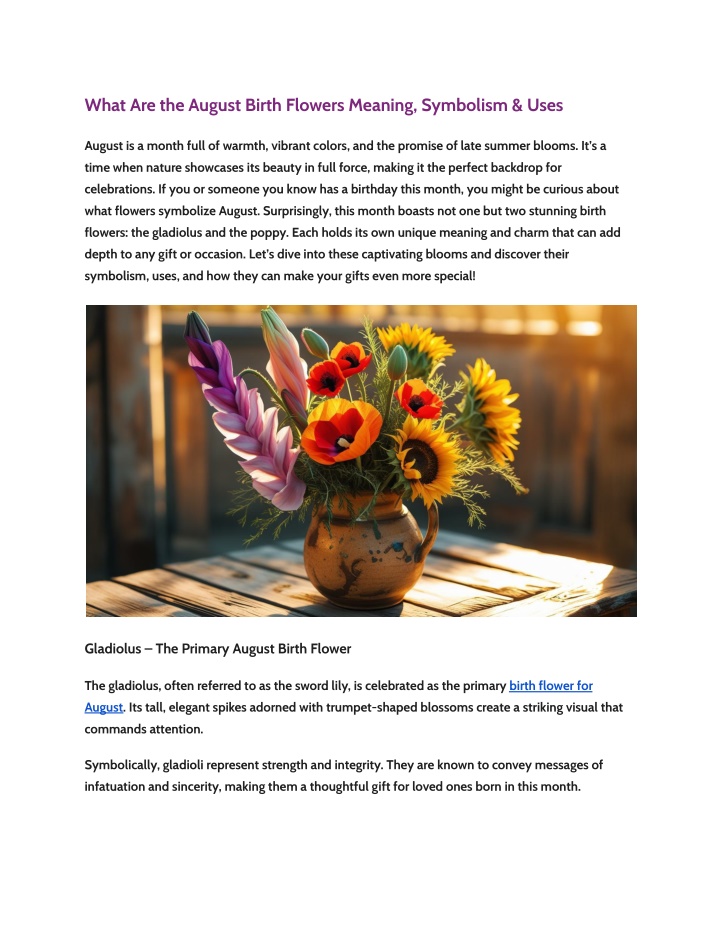 what are the august birth flowers meaning