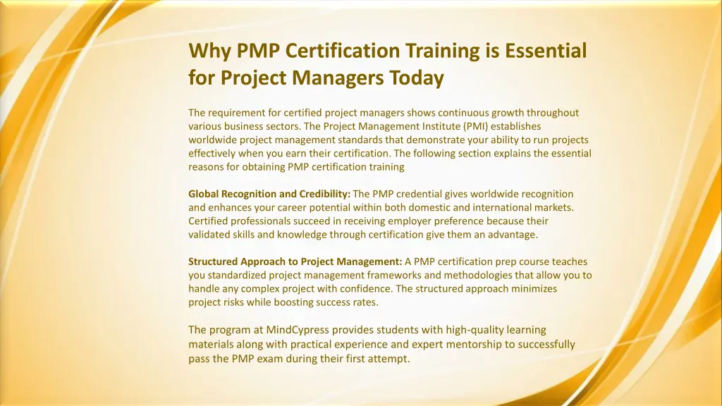 why pmp certification training is essential