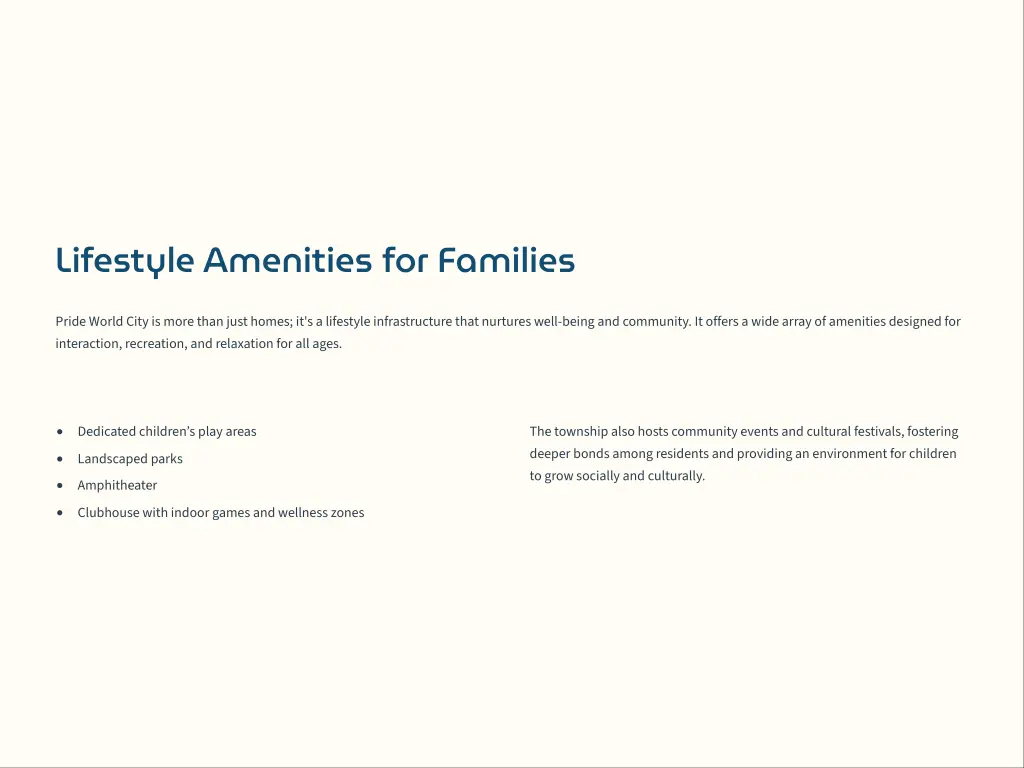 lifestyle amenities for families
