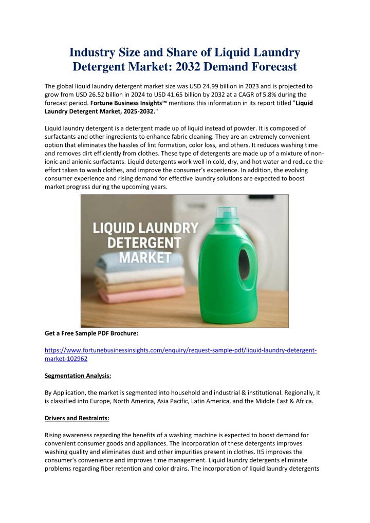 industry size and share of liquid laundry