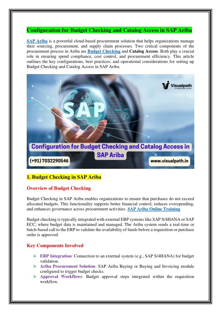 configuration for budget checking and catalog