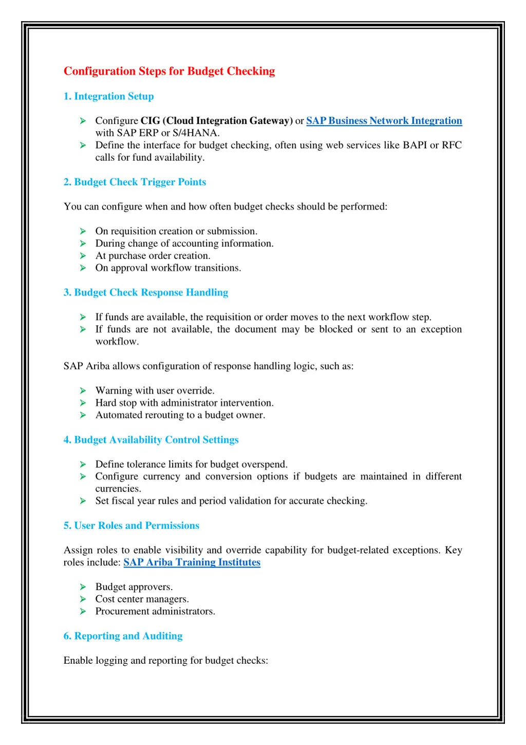 configuration steps for budget checking