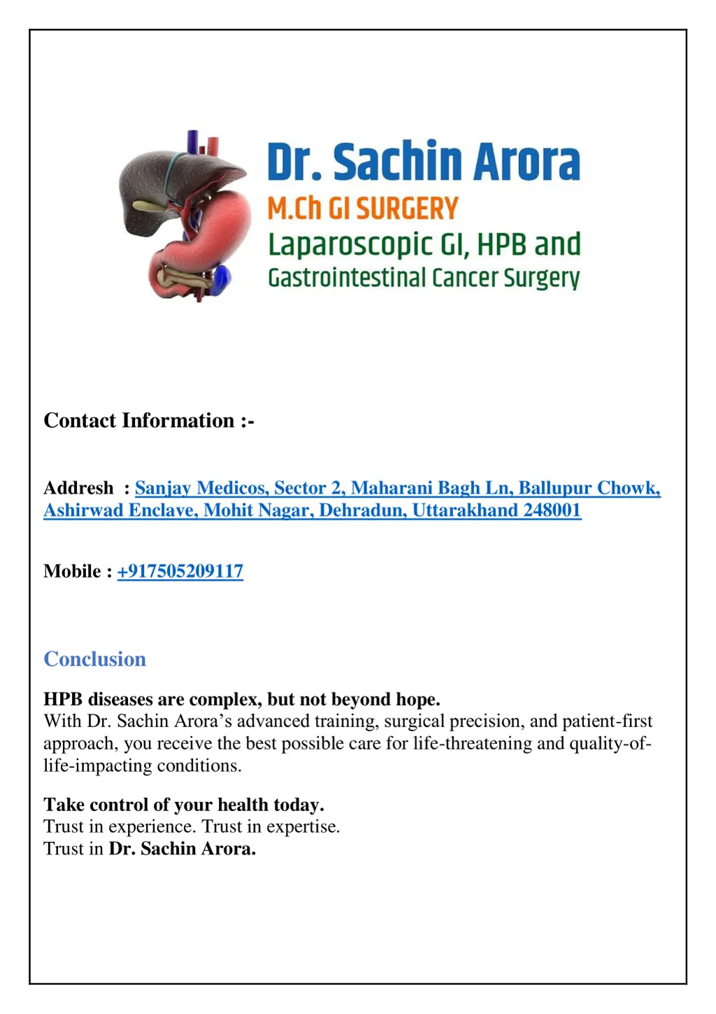 contact information addresh sanjay medicos sector
