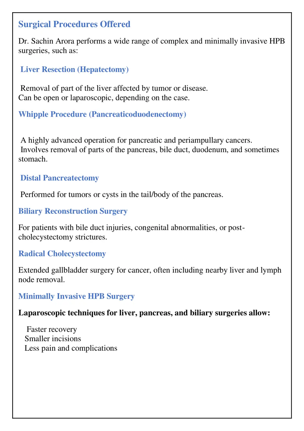 surgical procedures offered