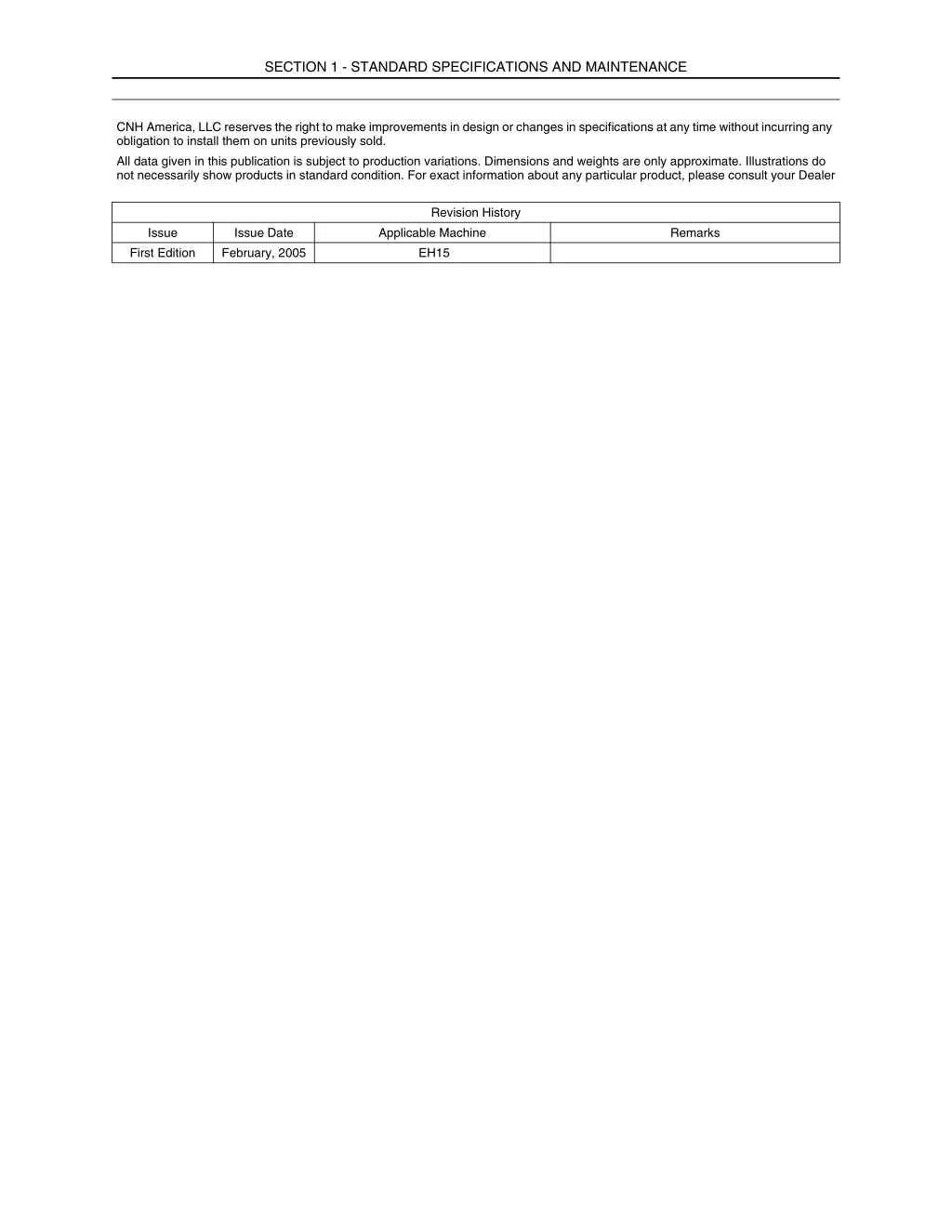 section 1 standard specifications and maintenance