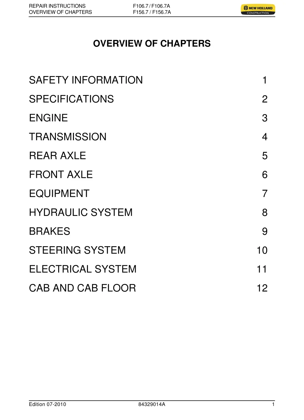 repair instructions overview of chapters