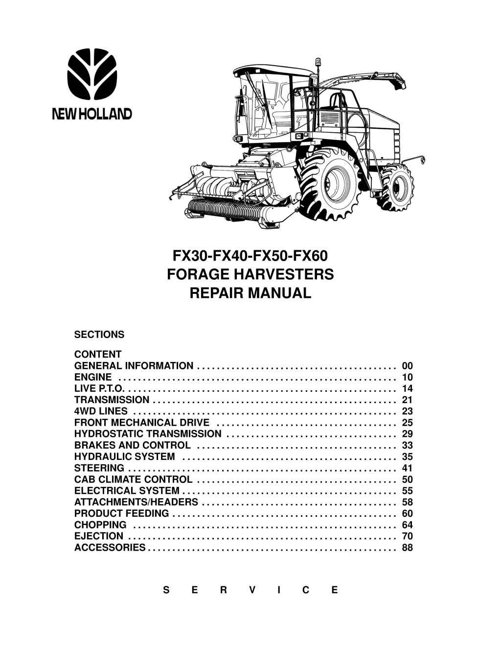 fx30 fx40 fx50 fx60 forage harvesters repair