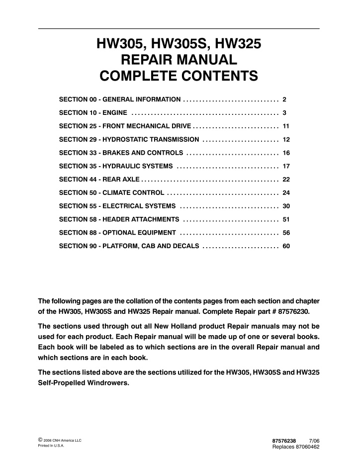 hw305 hw305s hw325 repair manual complete contents
