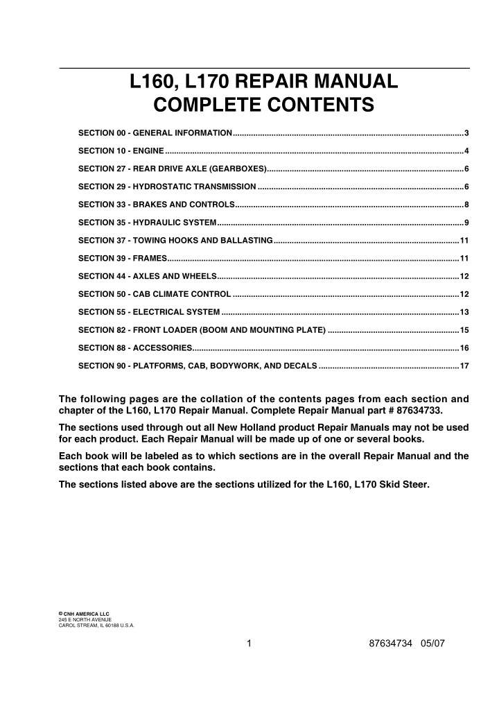 l160 l170 repair manual complete contents