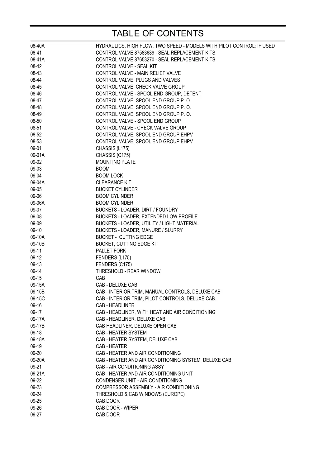 table of contents hydraulics high flow two speed