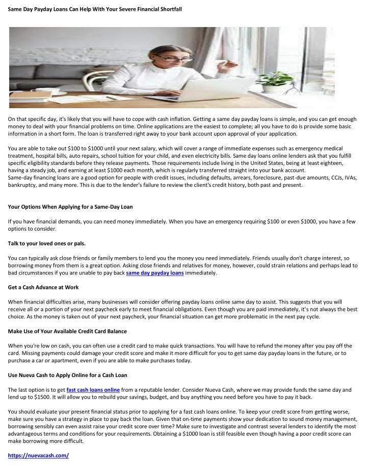 same day payday loans can help with your severe