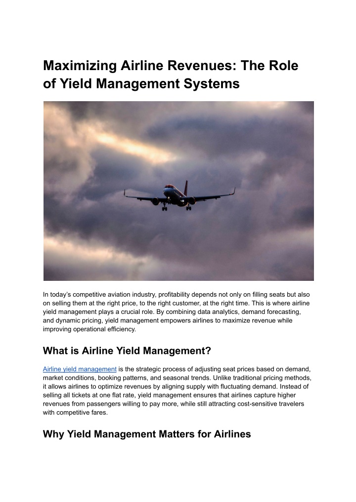 maximizing airline revenues the role of yield