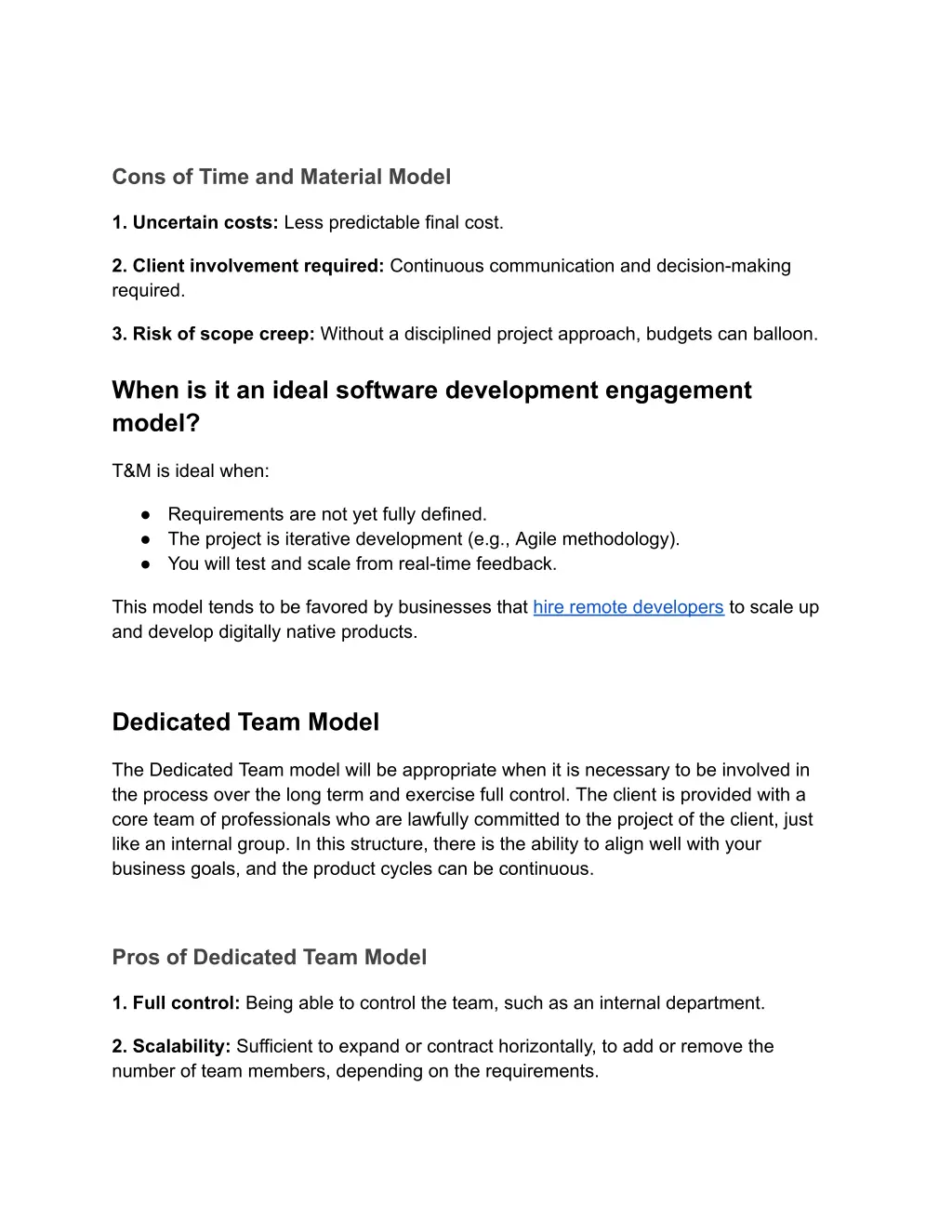 cons of time and material model