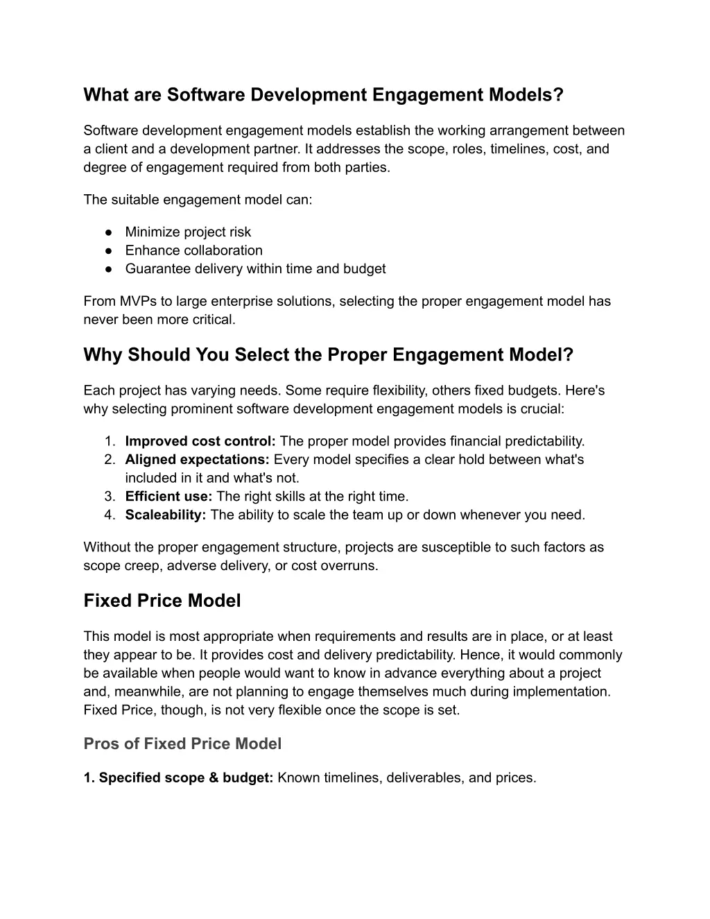 what are software development engagement models