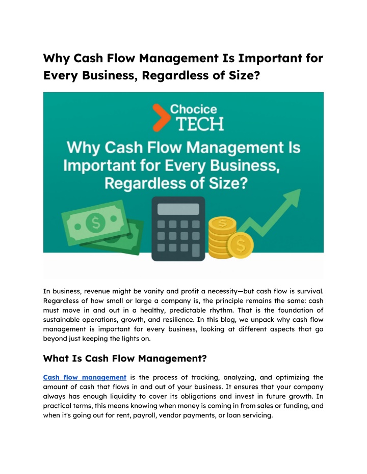 why cash flow management is important for every
