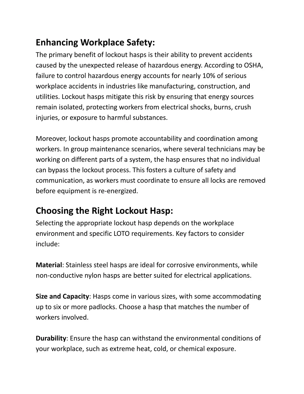 enhancing workplace safety the primary benefit