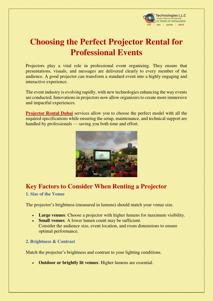 choosing the perfect projector rental