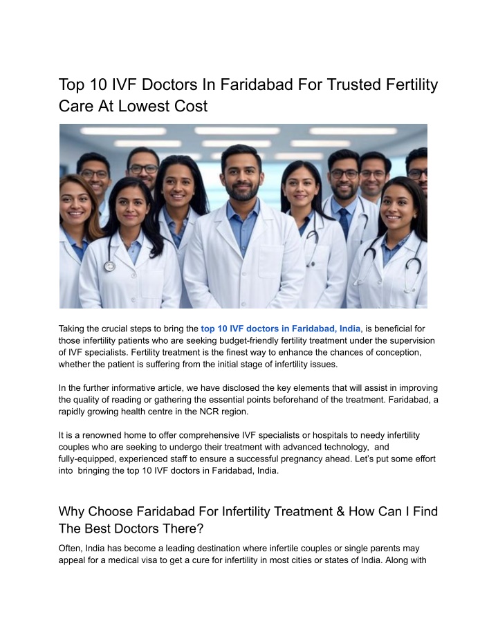 top 10 ivf doctors in faridabad for trusted