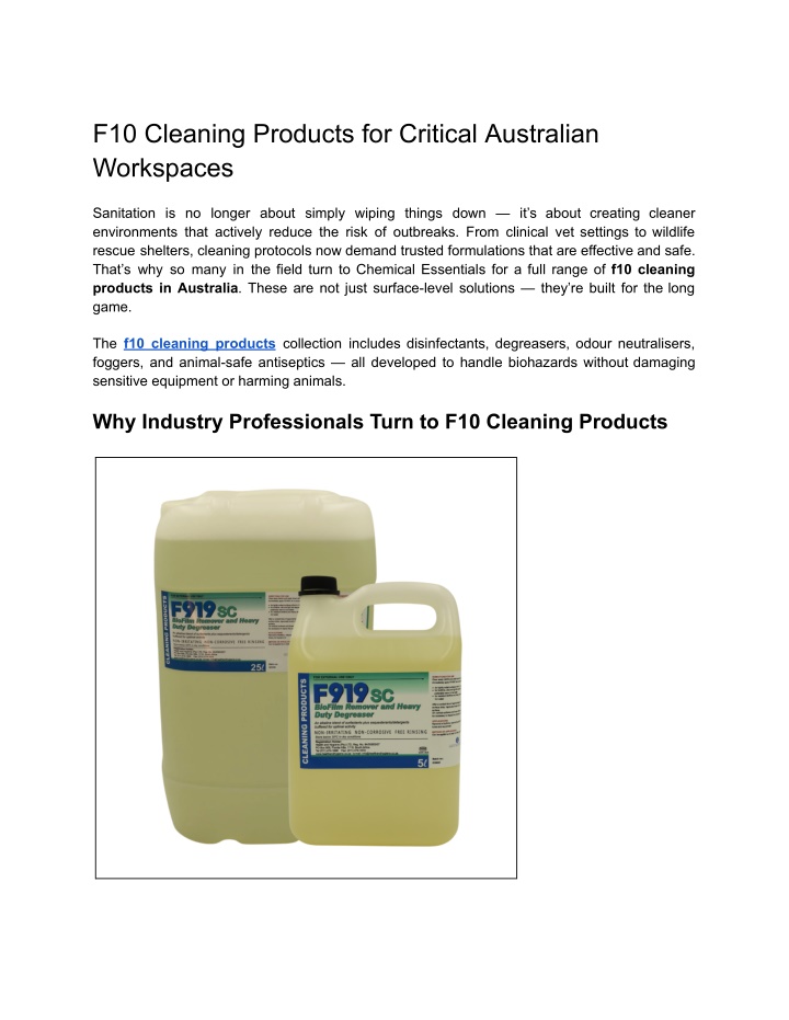 f10 cleaning products for critical australian