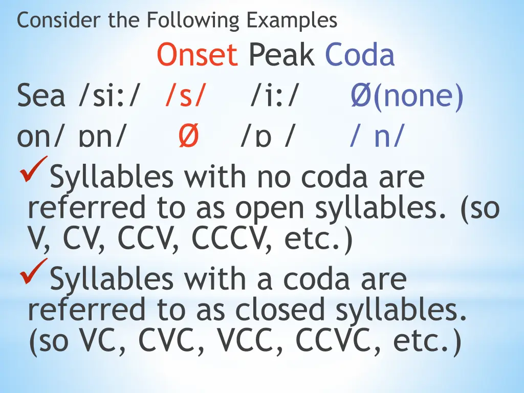 consider the following examples onset peak coda
