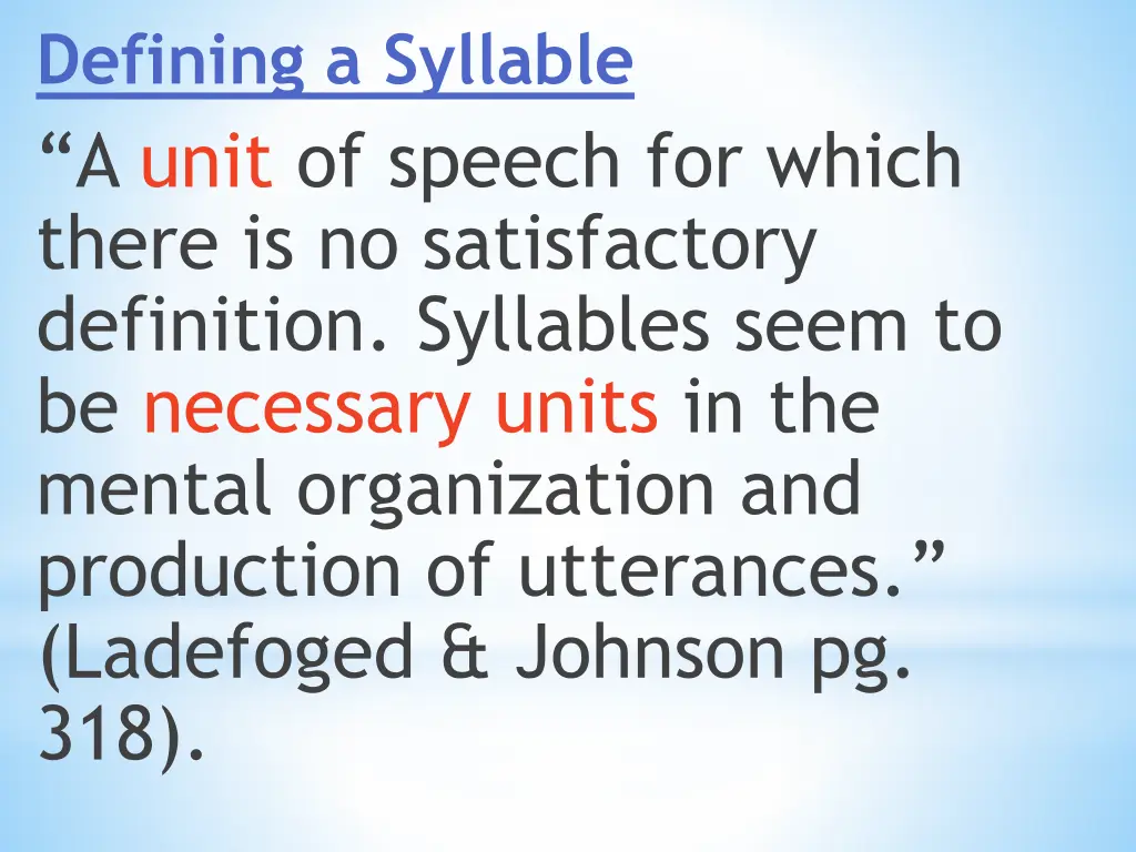 defining a syllable a unit of speech for which