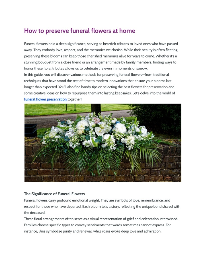 how to preserve funeral flowers at home