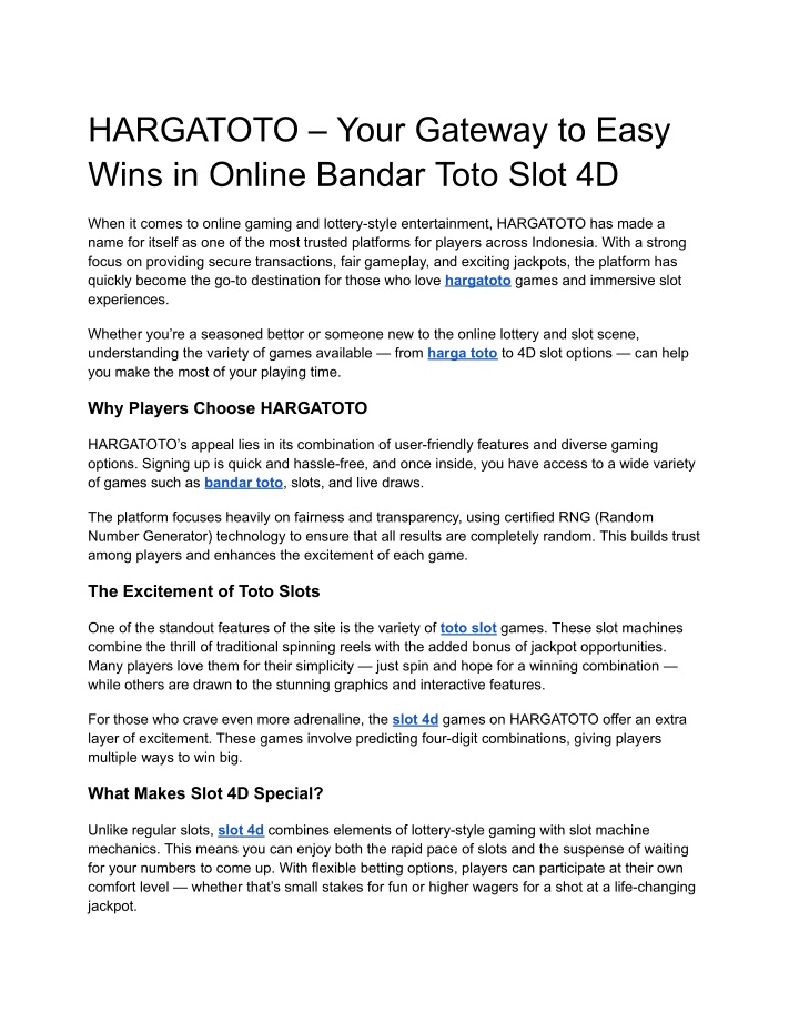 hargatoto your gateway to easy wins in online