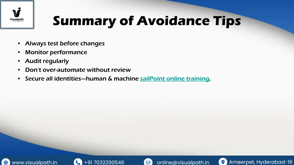 summary of avoidance tips