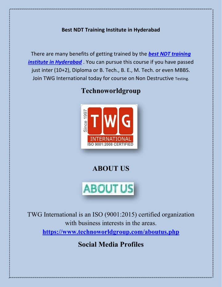 best ndt training institute in hyderabad