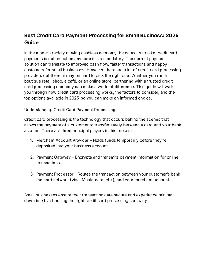 best credit card payment processing for small