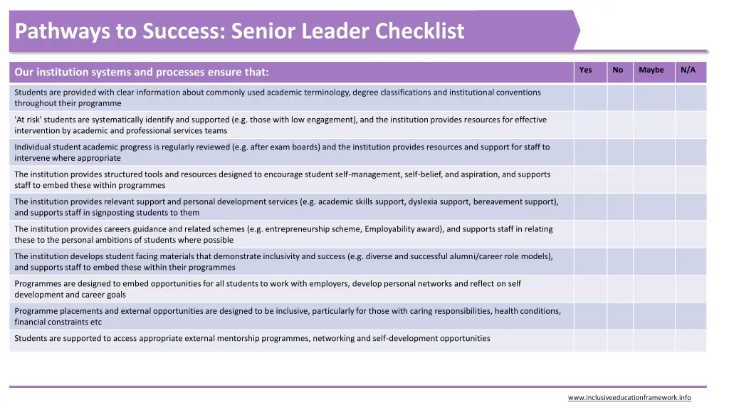pathways to success senior leader checklist
