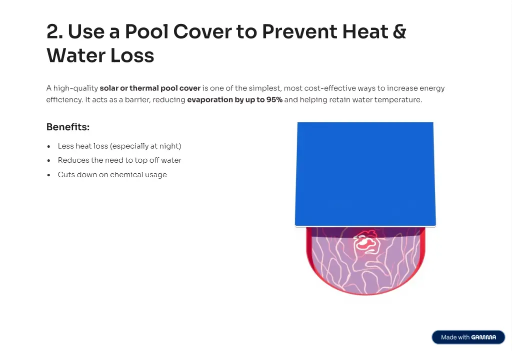 2 use a pool cover to prevent heat water loss
