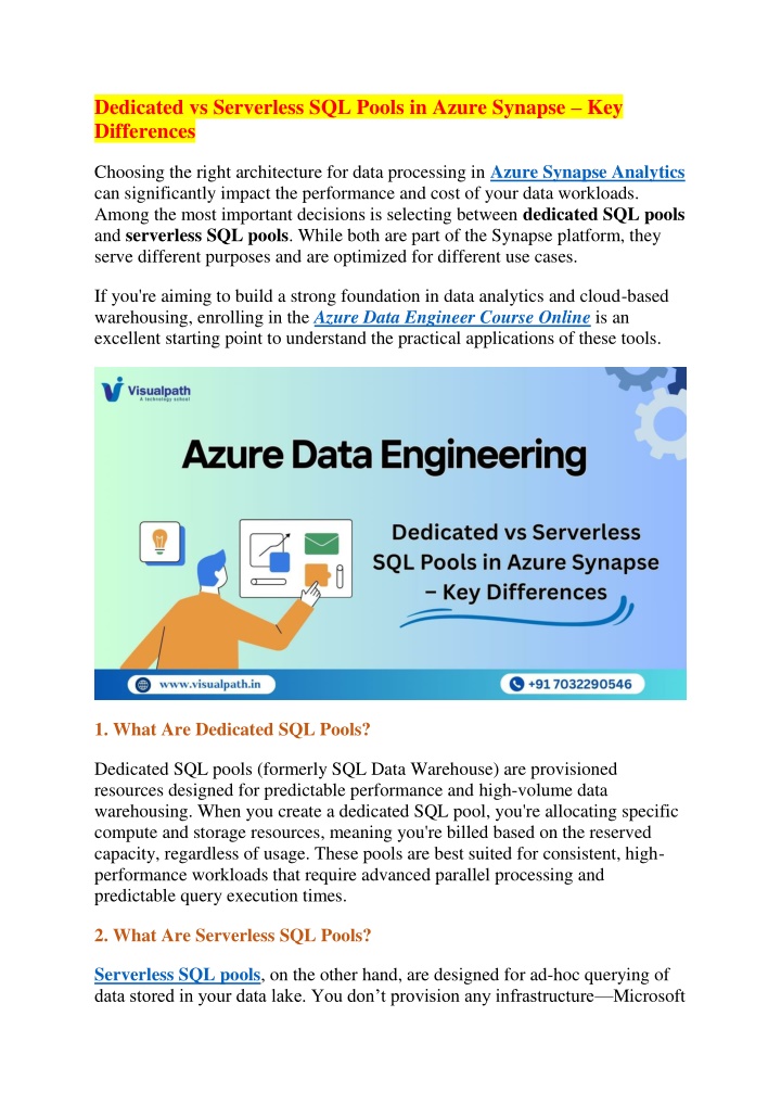 dedicated vs serverless sql pools in azure