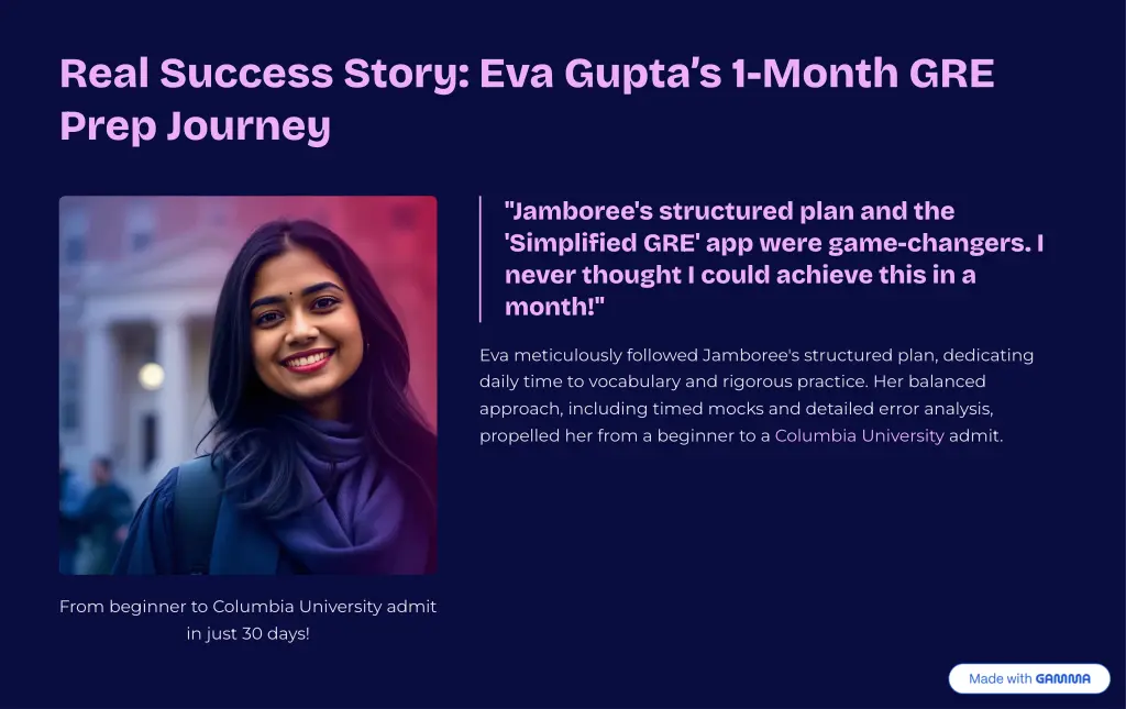 real success story eva gupta9s 1 month gre prep