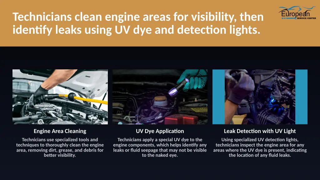 technicians clean engine areas for visibility