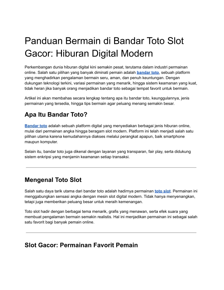 panduan bermain di bandar toto slot gacor hiburan
