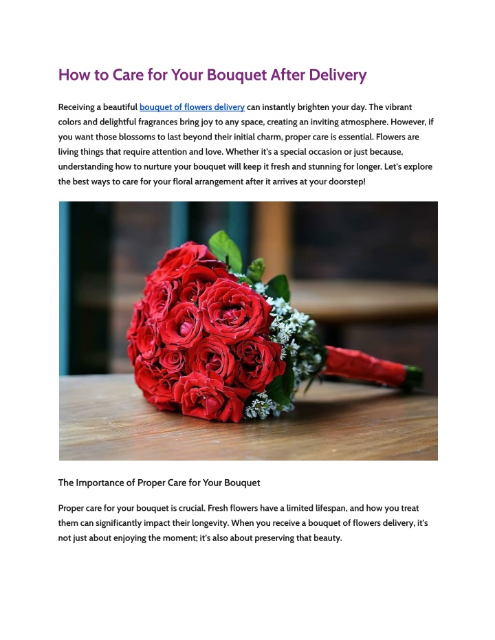 how to care for your bouquet after delivery