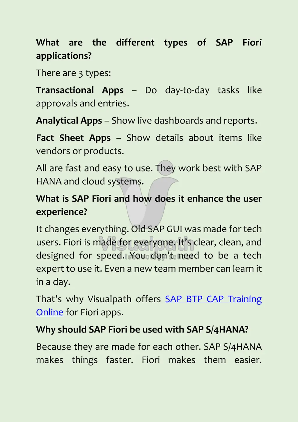 what are the different types of sap fiori