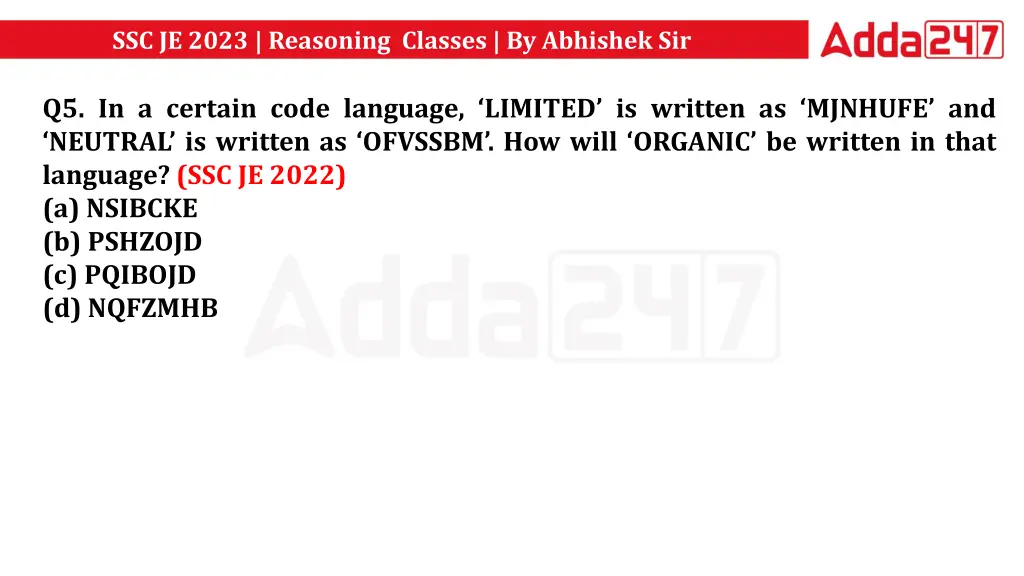 ssc je 2023 reasoning classes by abhishek sir 14