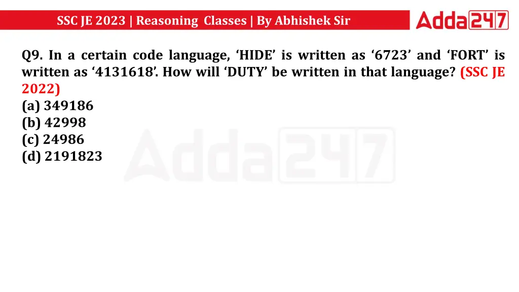 ssc je 2023 reasoning classes by abhishek sir 19