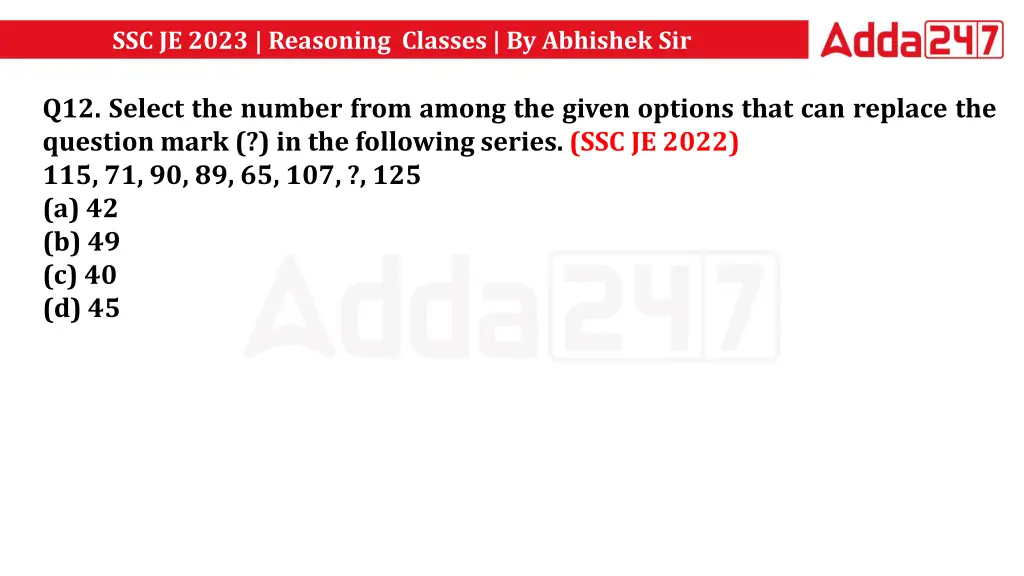 ssc je 2023 reasoning classes by abhishek sir 22
