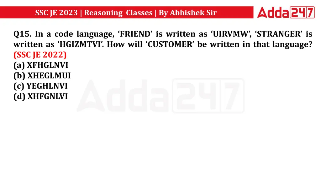 ssc je 2023 reasoning classes by abhishek sir 26