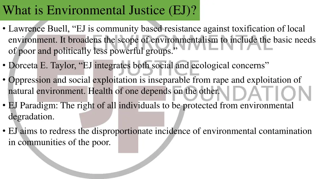 what is environmental justice ej
