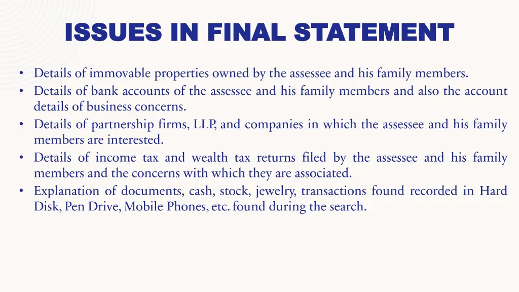 issues in final statement issues in final