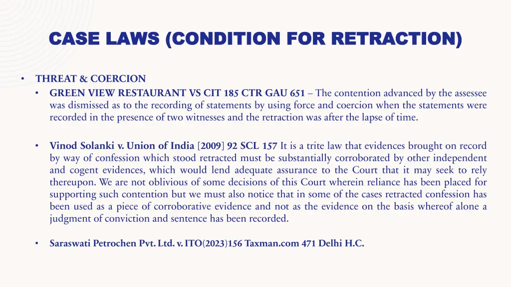 case laws condition for retraction case laws