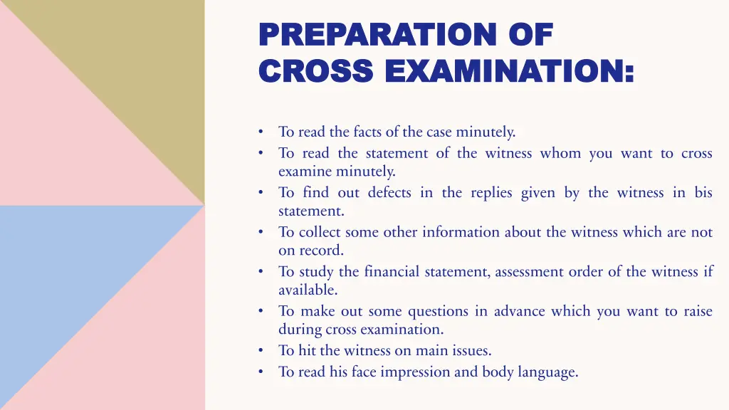 preparation of preparation of cross examination